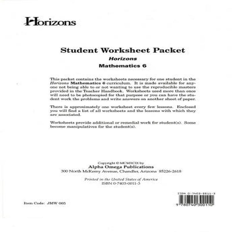 Horizons Math 6: Student Worksheet Packet