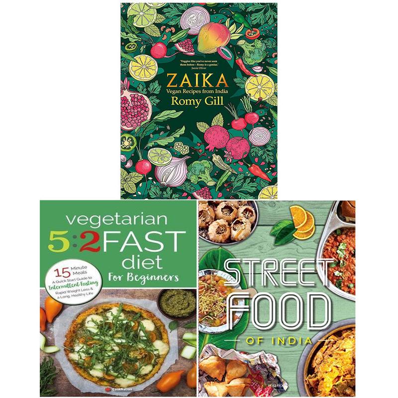 Zaika: Vegan recipes[Hardcover], Vegetarian 5:2 Fast Diet, Street Food 3 Books Set
