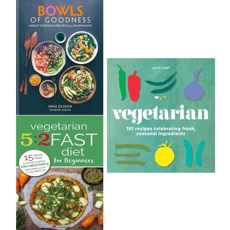Bowls of goodness [hardcover], vegetarian alice hart [hardcover] and vegetarian 5 2 fast diet 3 books collection set