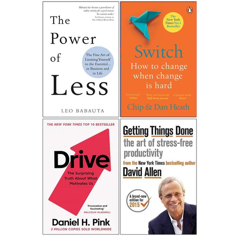 The Power of Less, Switch, Drive Daniel H. Pink, Getting Things Done 4 Books Collection Set