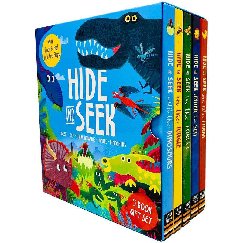 Hide and Seek  Touch & Feel Lift the Flap 5 Books Collection Box Set (Forest, Sea, Farm Animals, Jungle & Dinosaurs)