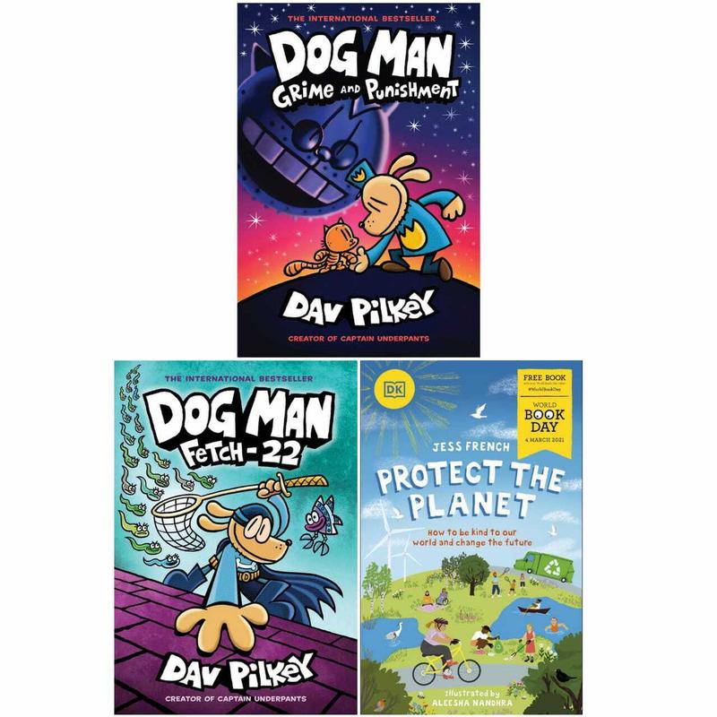 Dog Man Collection 3 Books Set By Dav Pilkey (Grime and Punishment, Fetch-22 & World Book Day)