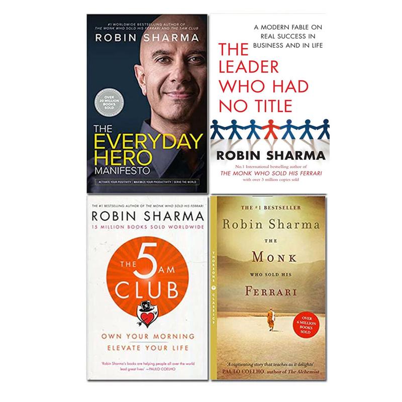 Robin Sharma 4 Books Set (Everyday Hero Manifesto, 5 AM Club, Monk Who Sold his., The Leader )