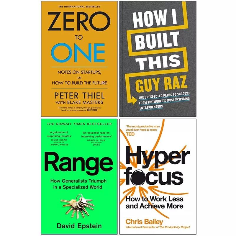 Zero to One, How I Built This Guy Raz, Range David Epstein, Hyperfocus 4 Books Set