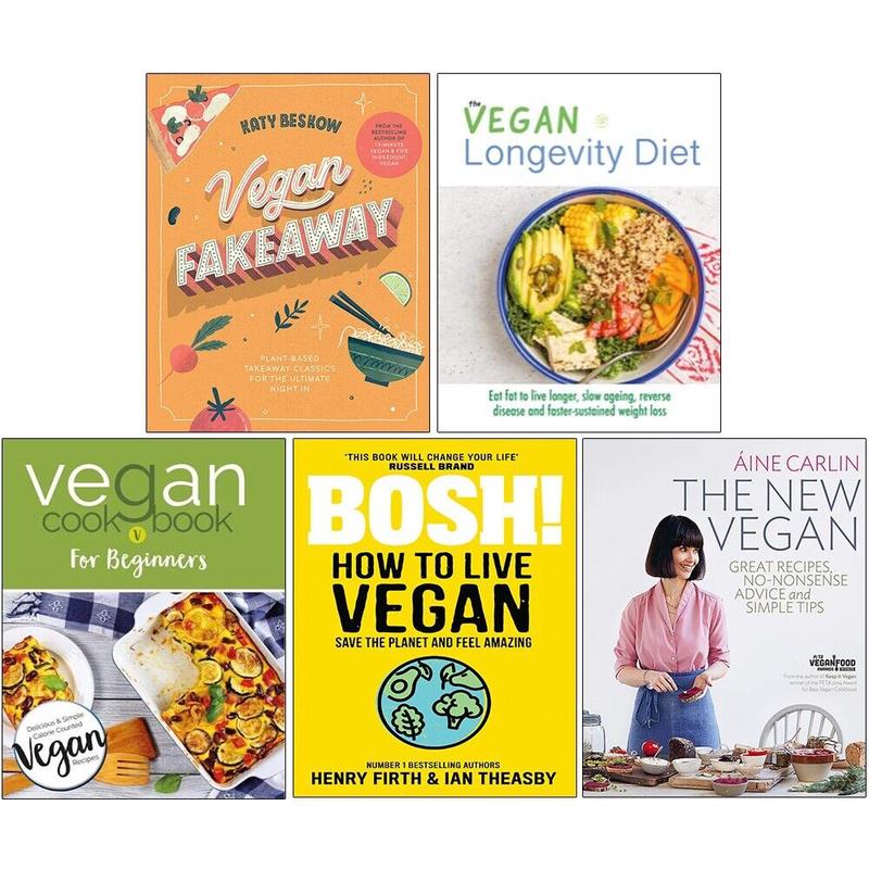 Vegan Fakeaway, Vegan Longevity, Vegan Cookbook, BOSH, New Vegan 5 Books Set