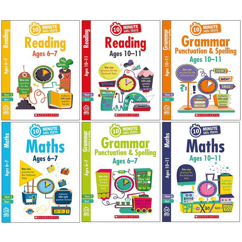 10 Minute SATs Tests KS1 Year 2 Ages 6-7 & KS2 Year 6 Ages 10-11 Collection 6 Books Set (Grammar Punctuation & Spelling, Maths, Reading)