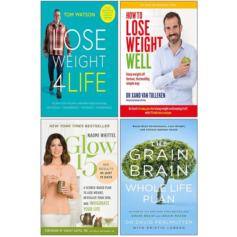 Lose Weight 4 Life, How to Lose Weight Well, Glow15, Grain Brain 4 Books Collection Set