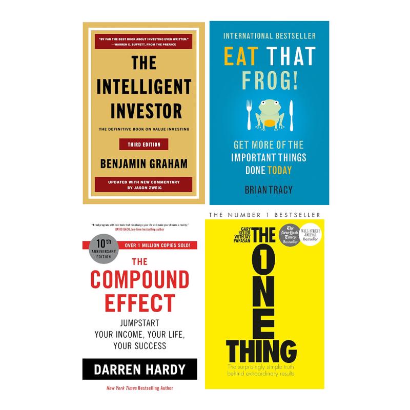Intelligent Investor, The Compound Effect, The One Thing & Eat That Frog 4 Books Collection Set