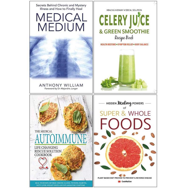 Medical Medium, Celery Juice & Green Smoothie Recipe Book, Medical Autoimmune, Hidden Healing Powers 4 Books Collection Set